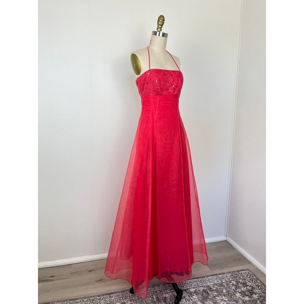 Vintage 90s Y2K Floral Beaded Embroidered‎ A Line Gown Dress 3 4 Fairy 2000s - Picture 7 of 16